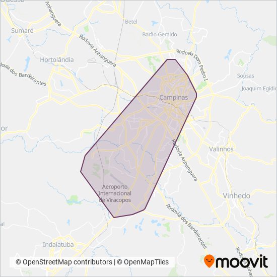 Mapa da área de cobertura da VB1 TRANSPORTE E TURISMO