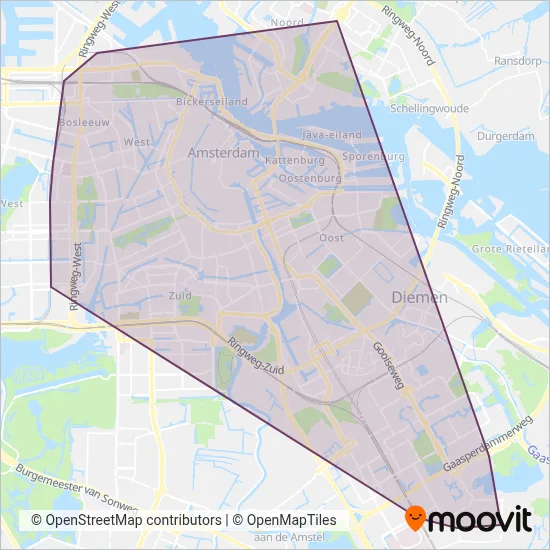 GVB (Metro) kaart dekkingsgebied