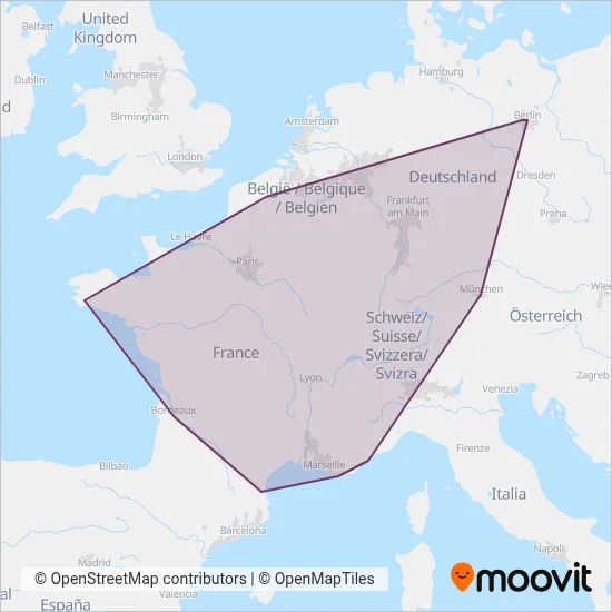 Trains Express Régionaux coverage area map