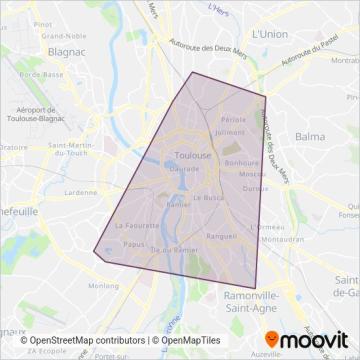 Mapa del área de cobertura de Tisséo
