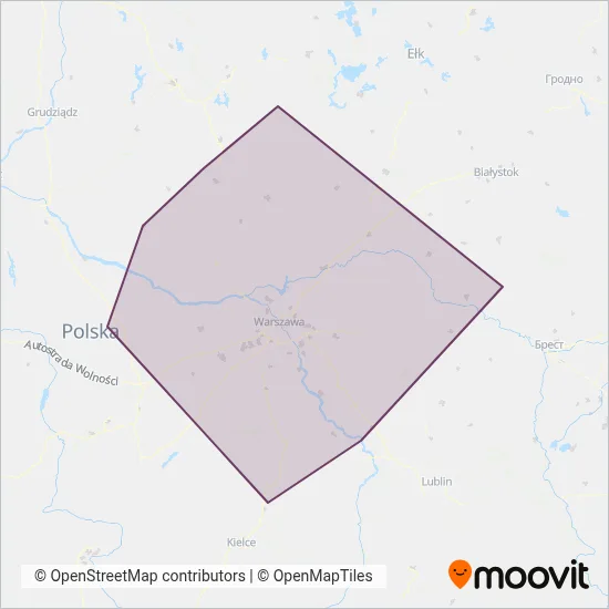 Koleje Mazowieckie (Rail) coverage area map