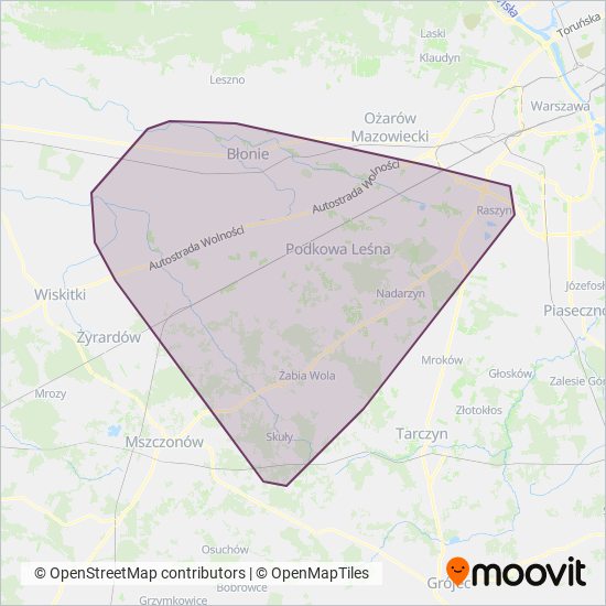 Grodziskie Przewozy Autobusowe coverage area map