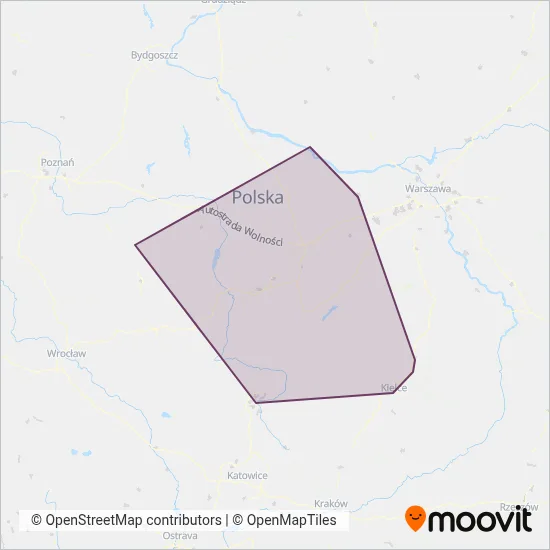 Łódzka Kolej Aglomeracyjna (Rail) coverage area map