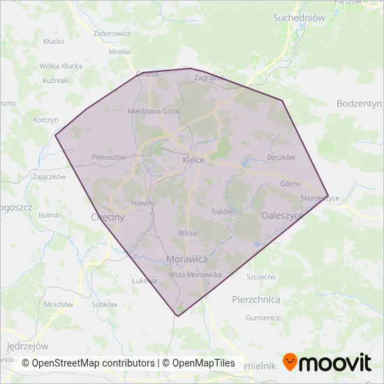 Zarząd Transportu Miejskiego w Kielcach coverage area map