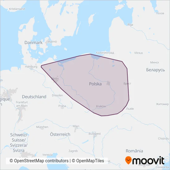 PolRegio (Rail) coverage area map