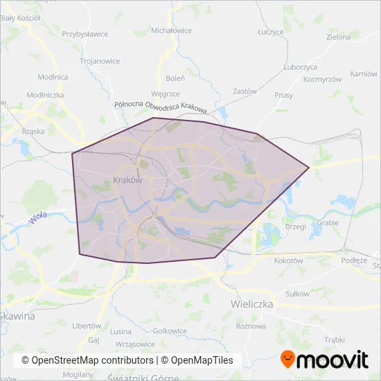 ZTP Kraków (Tram) coverage area map