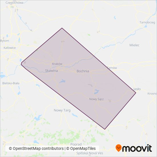 Koleje Małopolskie coverage area map