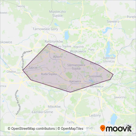 ZTM - Zarząd Transportu Metropolitalnego (Tram) coverage area map
