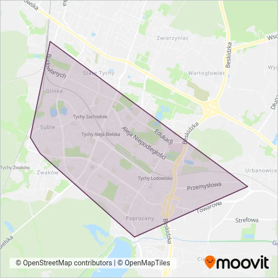 ZTM - Zarząd Transportu Metropolitalnego (Cable Car) coverage area map