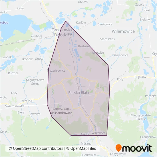 Miejski Zakład Komunikacyjny w Bielsku-Białej coverage area map