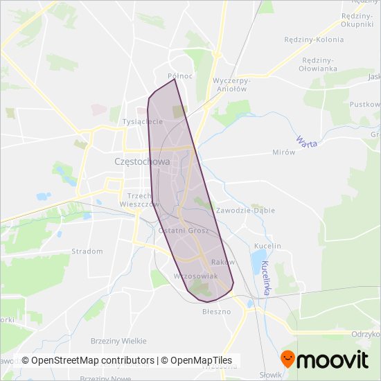 Miejskie Przedsiębiorstwo Komunikacyjne w Częstochowie coverage area map