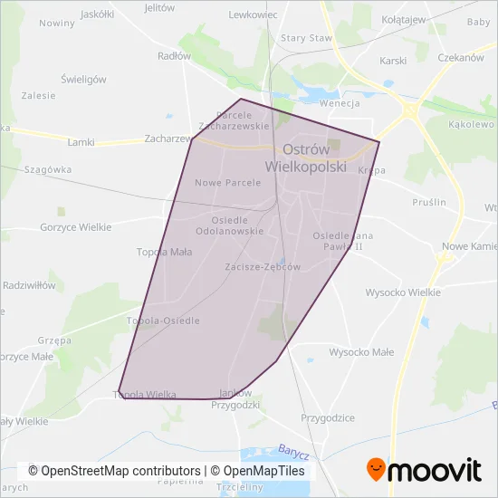 MZK Ostrów Wielkopolski coverage area map