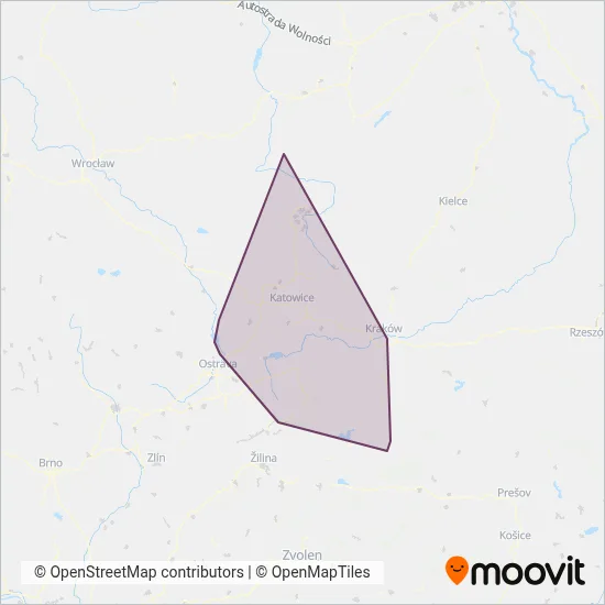 Koleje Śląskie (Rail) coverage area map