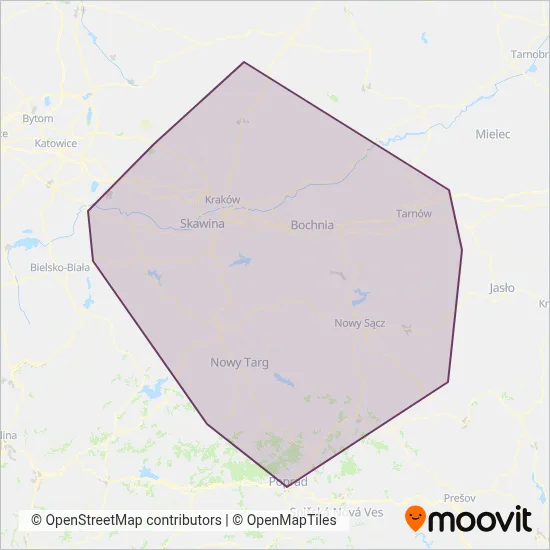 Koleje Małopolskie (Bus) coverage area map