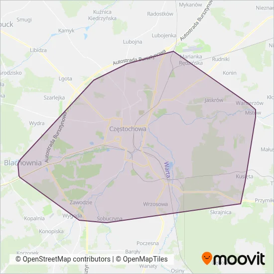 MPK Częstochowa (Bus) coverage area map