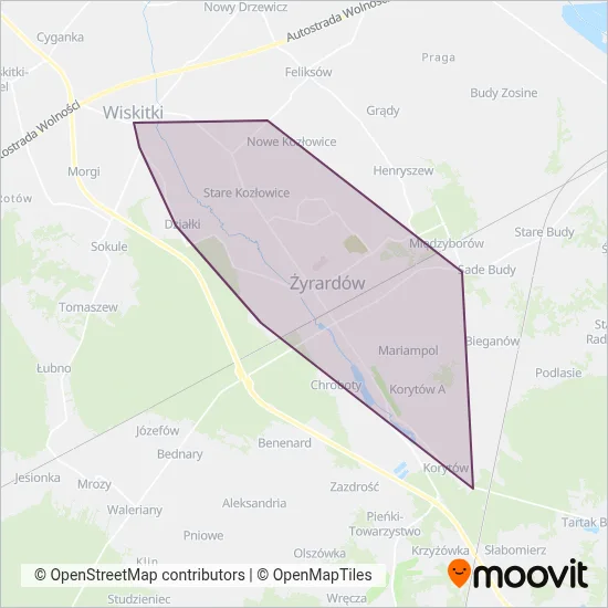 Żyrardowskie Przewozy Autobusowe coverage area map
