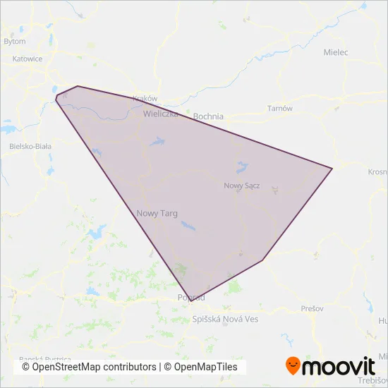 Koleje Małopolskie (Rail) coverage area map