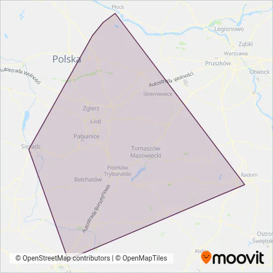 Łódzka Kolej Aglomeracyjna (Rail) coverage area map