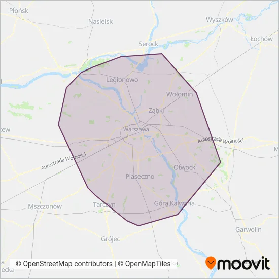 Warszawski Transport Publiczny (Bus) coverage area map