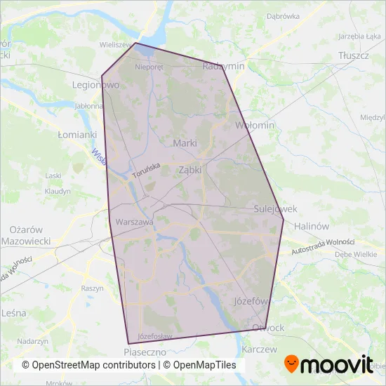 Warszawski Transport Publiczny (Rail) coverage area map