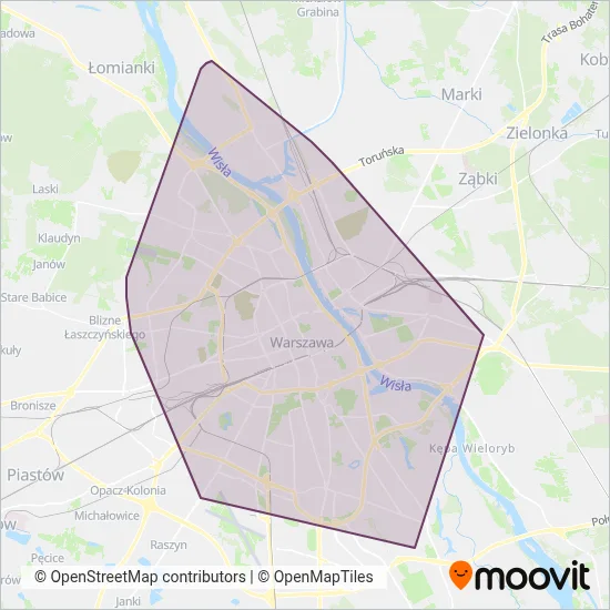 Warszawski Transport Publiczny (Tram) coverage area map
