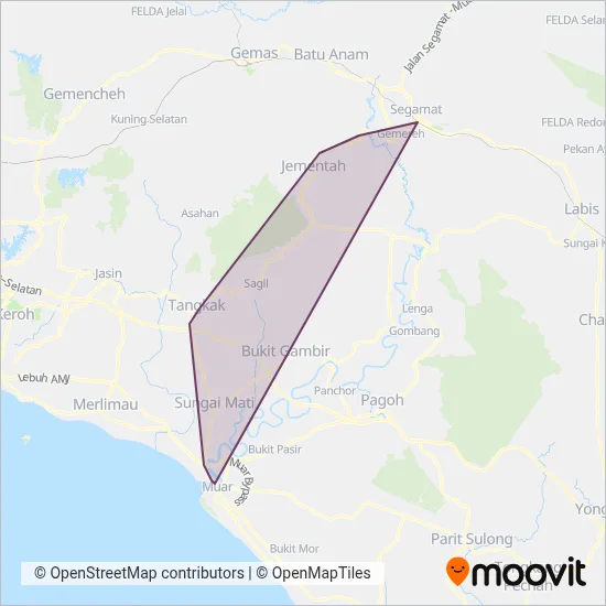 North West Johore Bus coverage area map