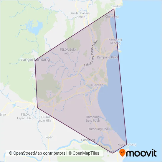 BAS.MY Kuantan (operated by Sanwa Tours (M) Sdn Bhd) coverage area map