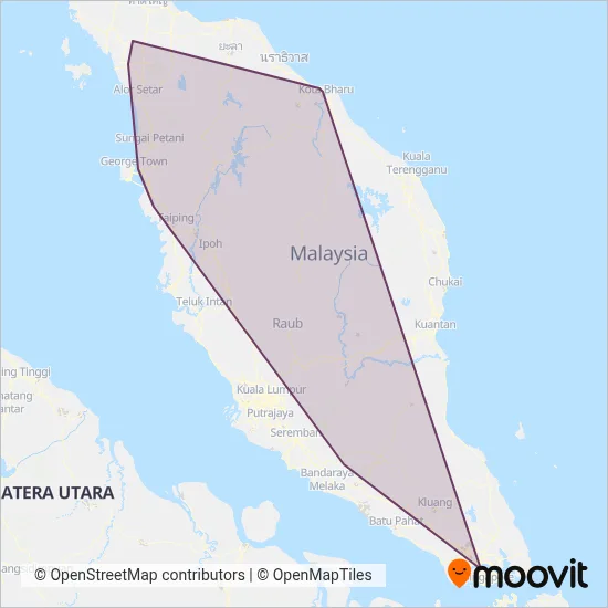 Keretapi Tanah Melayu - Intercity coverage area map