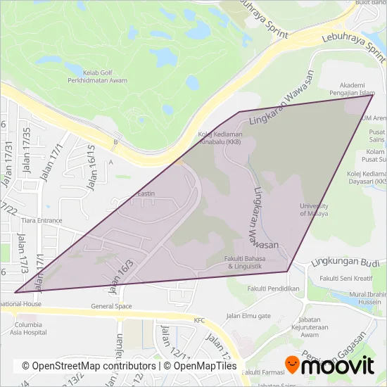 University Malaya Bus coverage area map