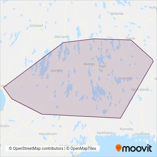 Länstrafiken Kronoberg täckningsområdeskarta