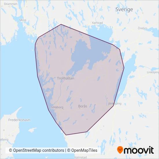 Västtrafik (Buss) täckningsområdeskarta