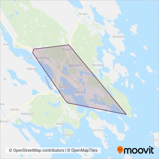 Luleå Lokaltrafik täckningsområdeskarta