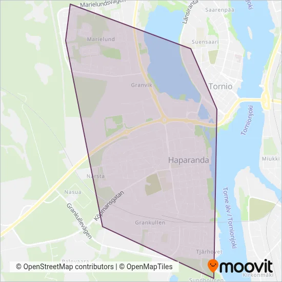 Haparanda lokaltrafik täckningsområdeskarta