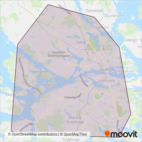 SL (Tunnelbana) täckningsområdeskarta