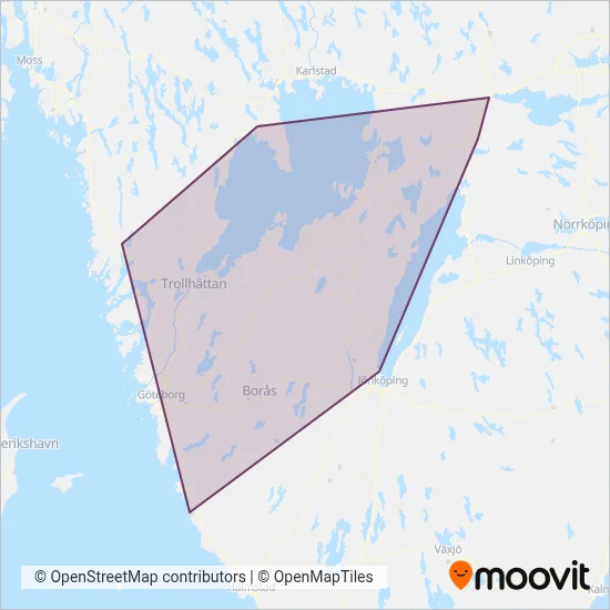 Västtrafik (Rail) coverage area map