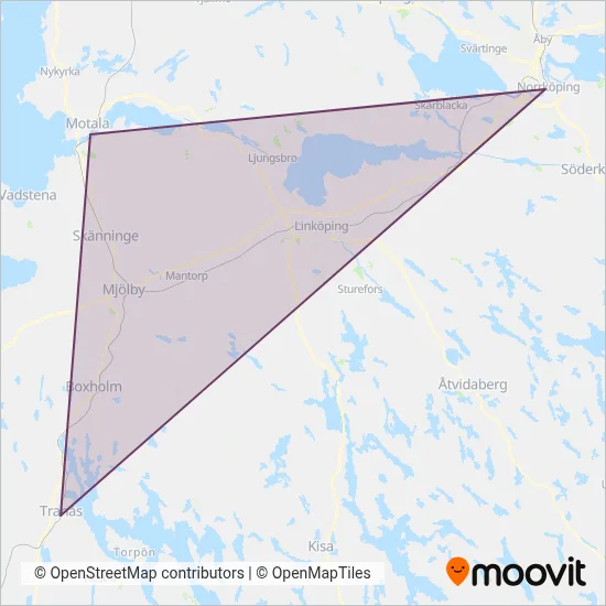 Östgötatrafiken (Järnväg) täckningsområdeskarta
