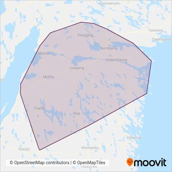 Östgötatrafiken (Buss) täckningsområdeskarta