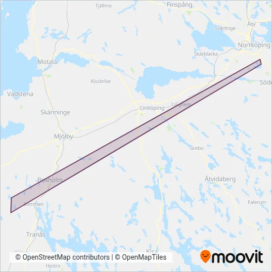 Östgötatrafiken (Spårvagn) täckningsområdeskarta