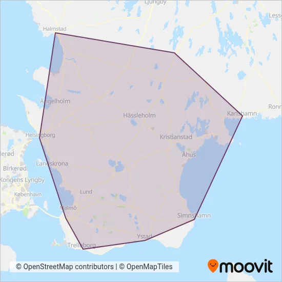 Skånetrafiken (Järnväg) täckningsområdeskarta