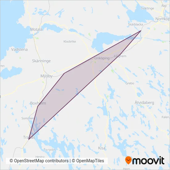 Östgötatrafiken (Järnväg) täckningsområdeskarta