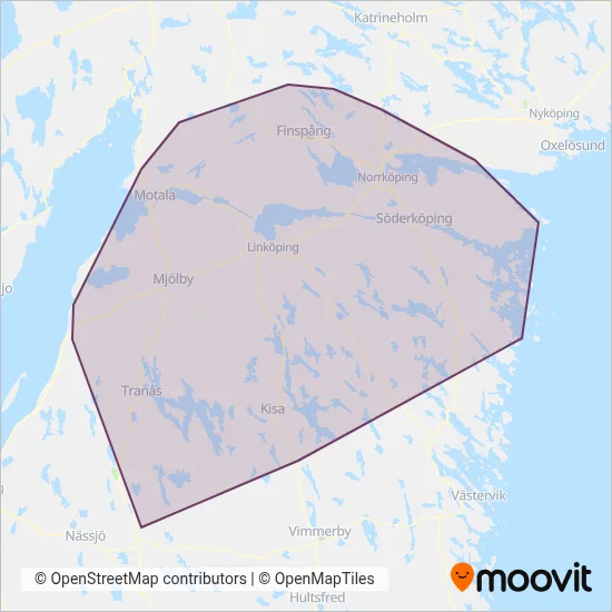 Östgötatrafiken (Bus) coverage area map