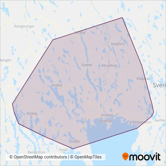 Värmlandstrafik (Spårvagn) täckningsområdeskarta