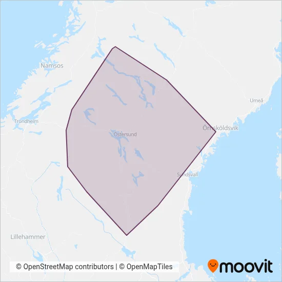 Länstrafiken Jämtland (Buss) täckningsområdeskarta