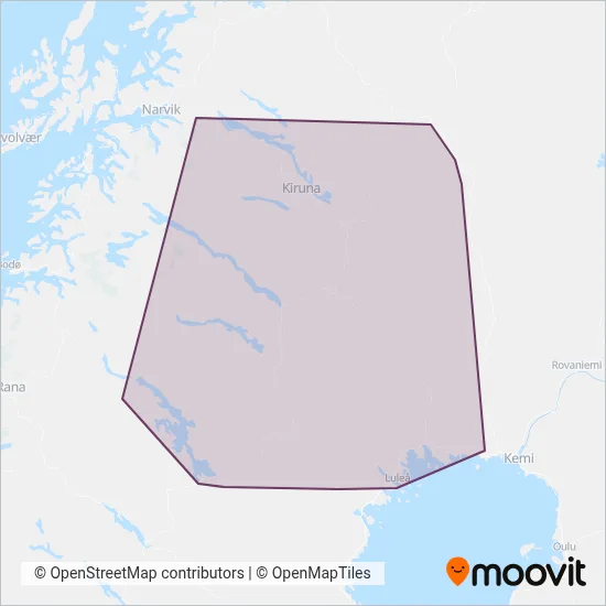 Länstrafiken Norrbotten (Spårvagn) täckningsområdeskarta