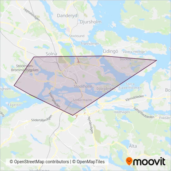 Storstockholms Lokaltrafik (Spårvagn) täckningsområdeskarta