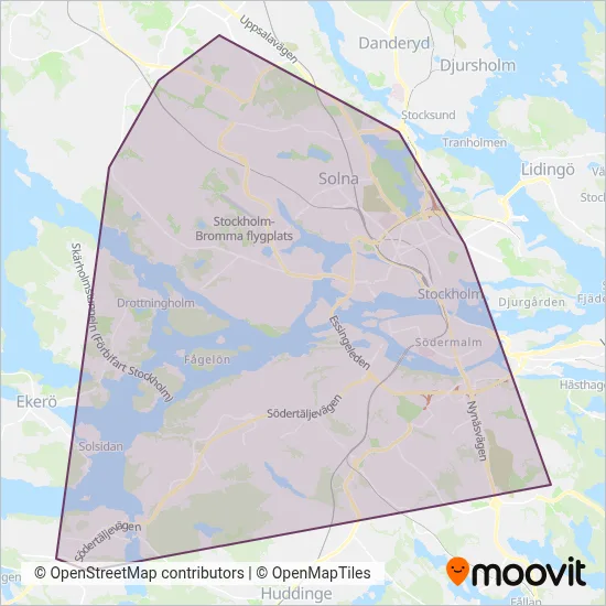 Storstockholms Lokaltrafik (Tunnelbana) täckningsområdeskarta