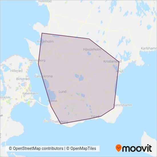 Skånetrafiken (Järnväg) täckningsområdeskarta