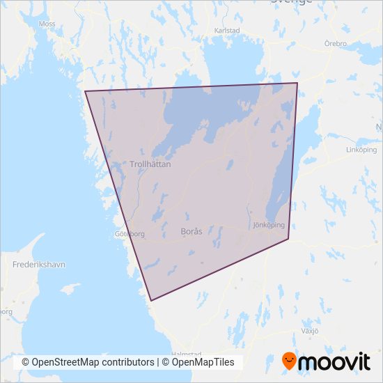 Västtrafik täckningsområdeskarta