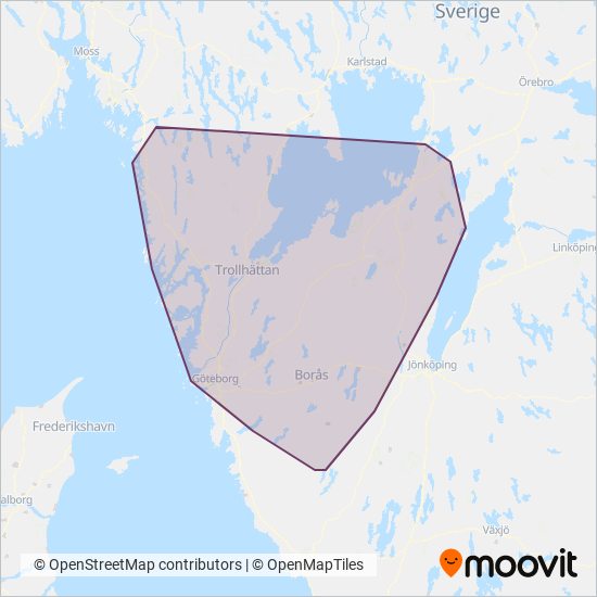 Västtrafik täckningsområdeskarta