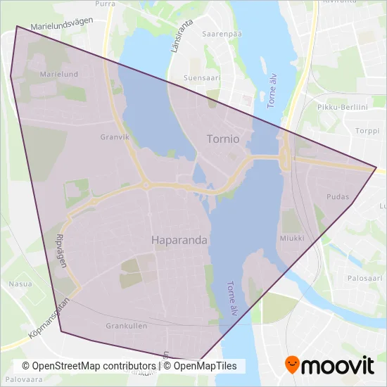 Haparanda lokaltrafik coverage area map